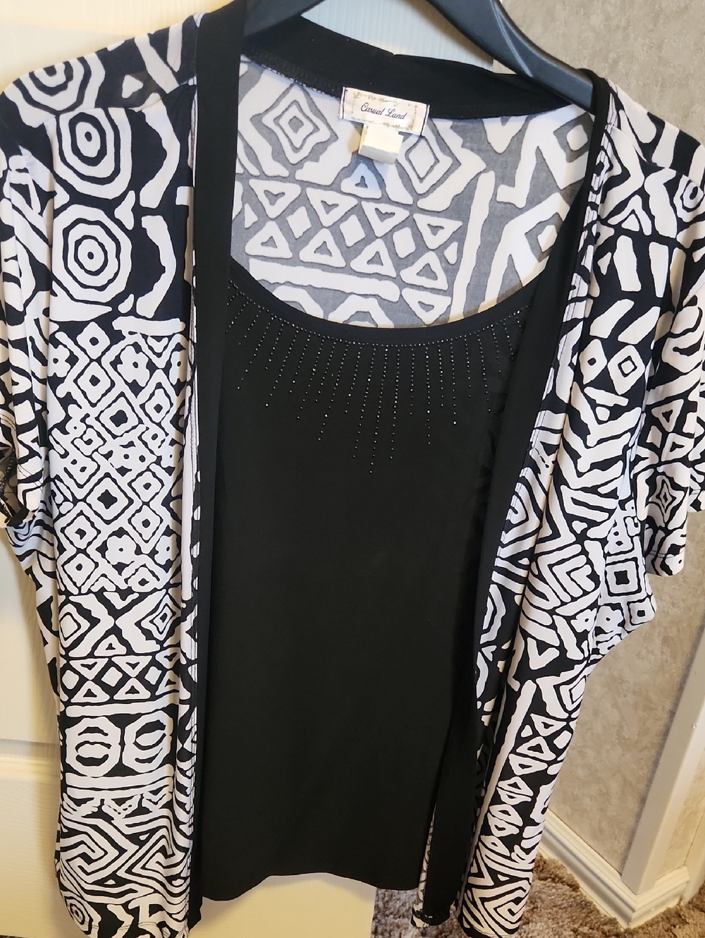 Black Tank with Black & White Geometric Tunic